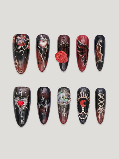 Blood Rose front - JOYOYSY handcrafted press-on nails