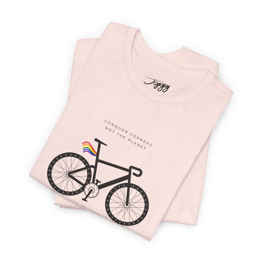 Conquer the Corners Cycling Tee soft pink details