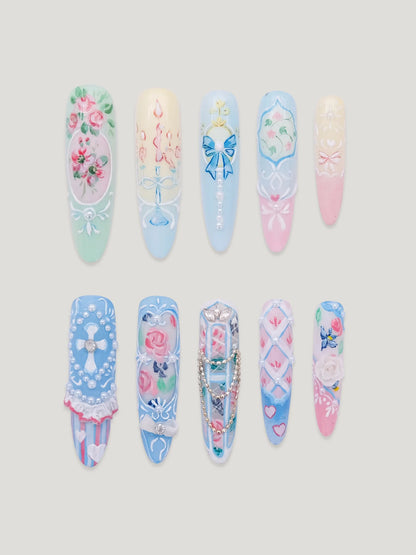 Dancing in The Garden front - JOYOYSY handcrafted press-on nails