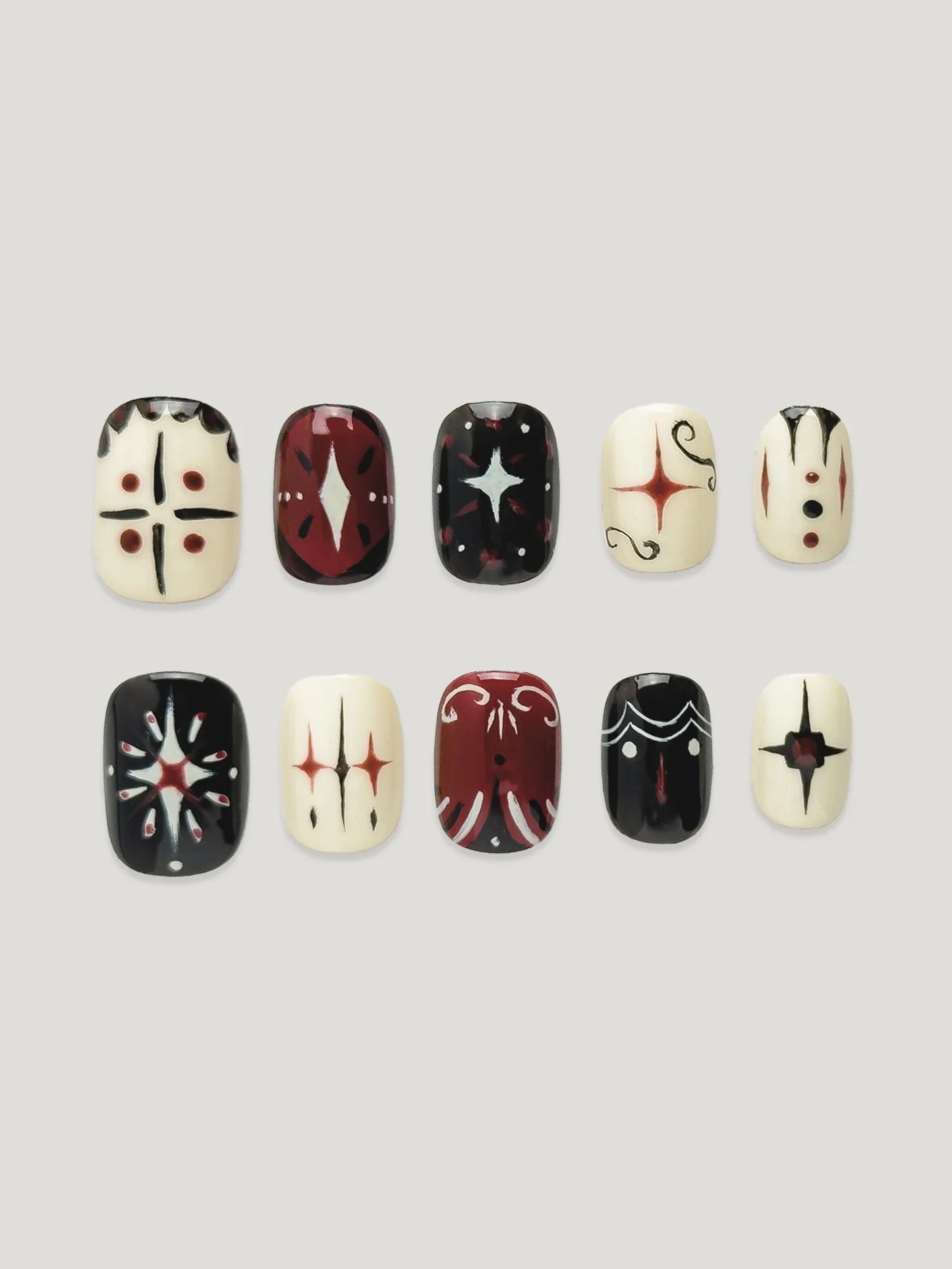 Earthen Glyphs front - JOYOYSY handcrafted press-on nails