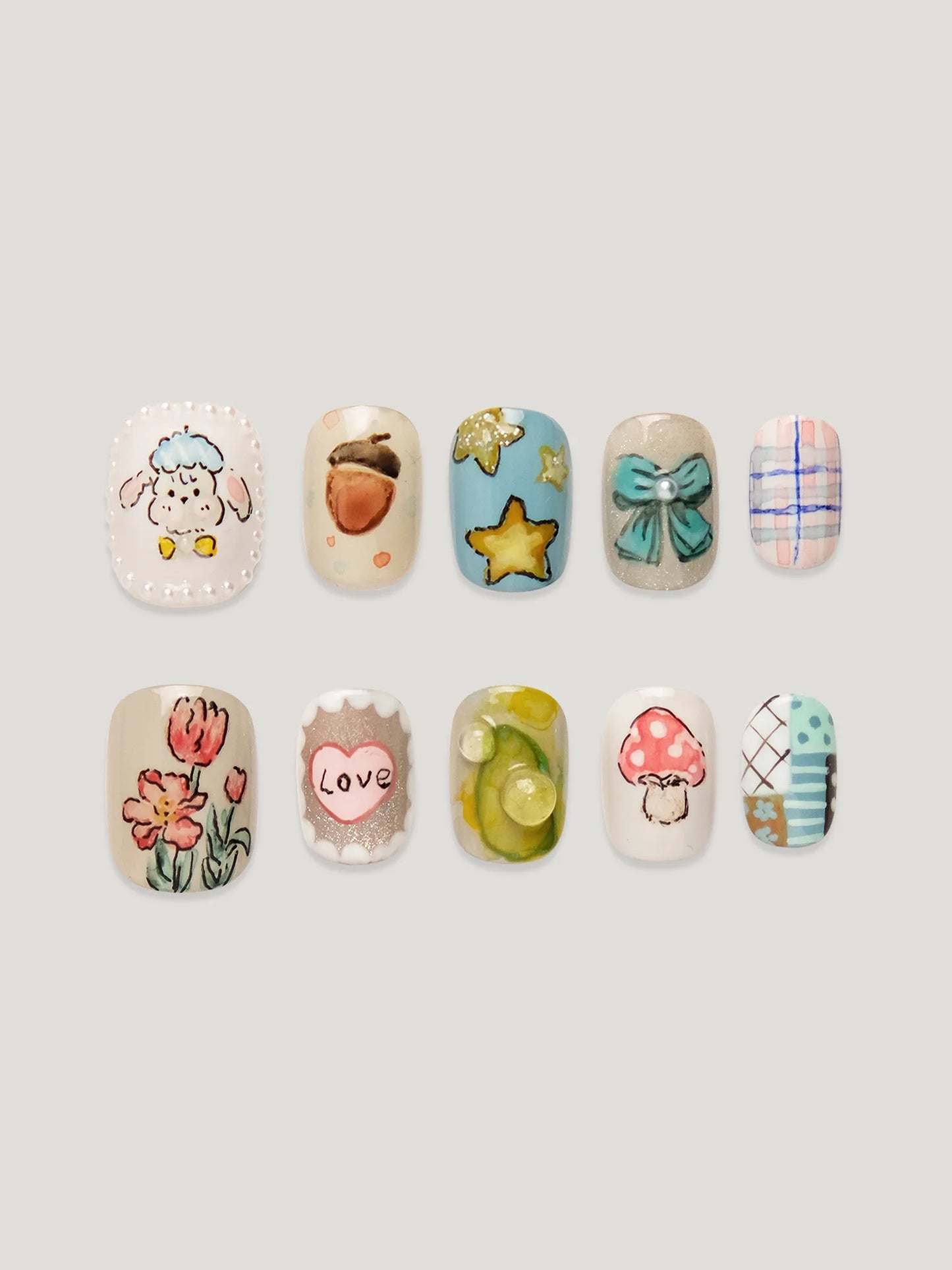 Forest Fruit Tales front - JOYOYSY handcrafted press-on nails