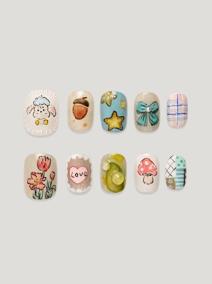 Forest Fruit Tales front - JOYOYSY handcrafted press-on nails