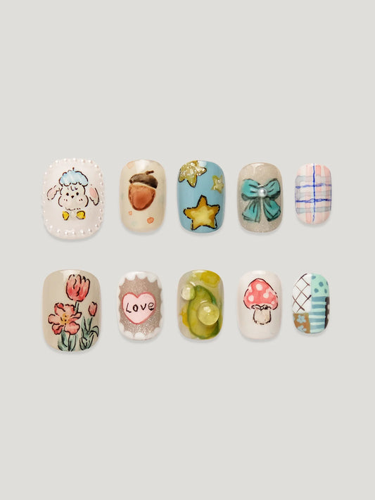 Forest Fruit Tales front - JOYOYSY handcrafted press-on nails