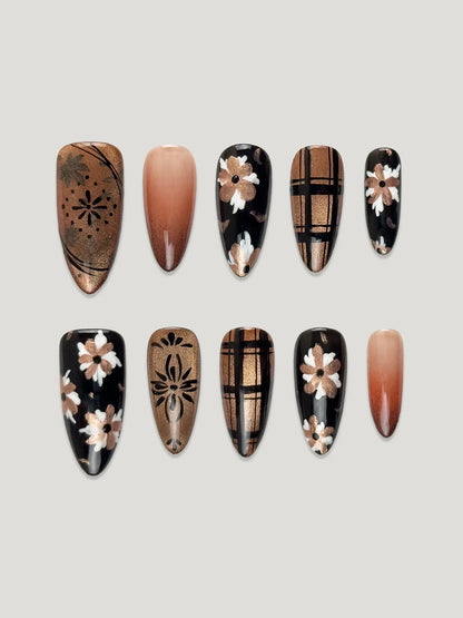 Golden Autumn front - JOYOYSY handcrafted press-on nails