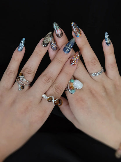 Lotus Lattice Art Press ons nail hand 01