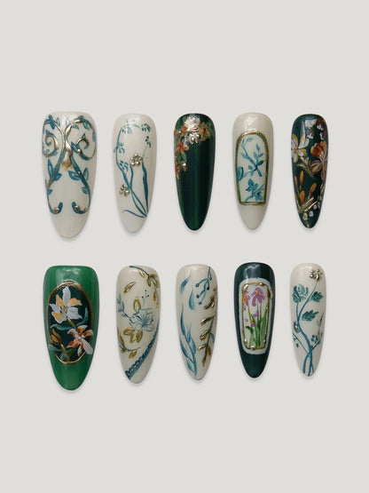 Palace Floral Tales front - JOYOYSY handcrafted press-on nails