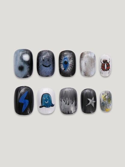 Yin Yang Halloween front - JOYOYSY handcrafted press-on nails